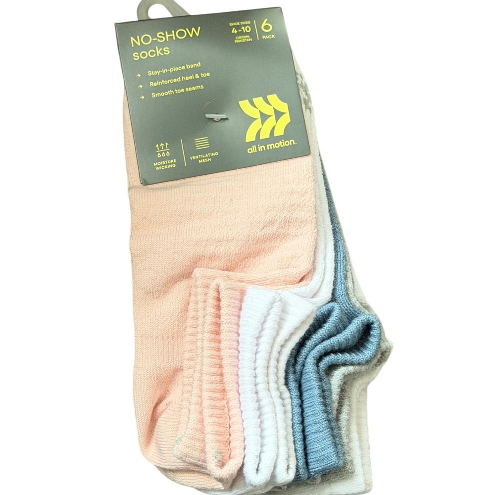 All In Motion Women No-Show Socks 4-10 Multi Active‎ Performance 6-Pack